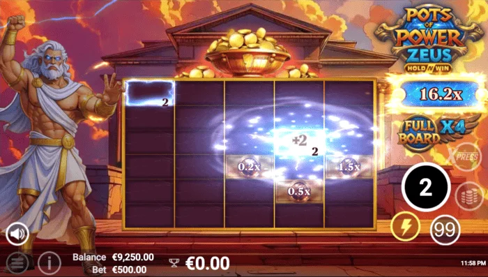 Pots of Power: Zeus - Layar permainan dalam mode bonus